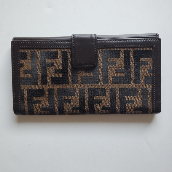Fendi Zucca Canvas Long Bifold Leather Wallet Brown - Picture 2 of 13